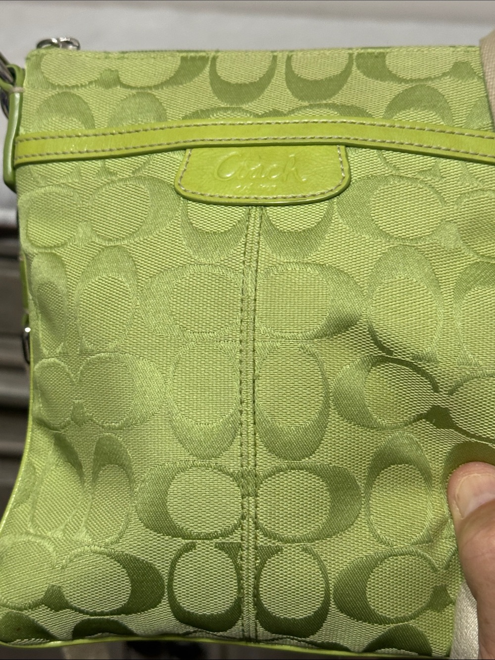 Coach Lime Green Signature Jacquard Crossbody Bag
